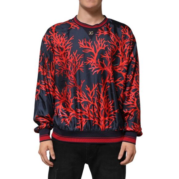 Dolce & Gabbana Silk Navy Red Coral Print Pullover Men's Sweater